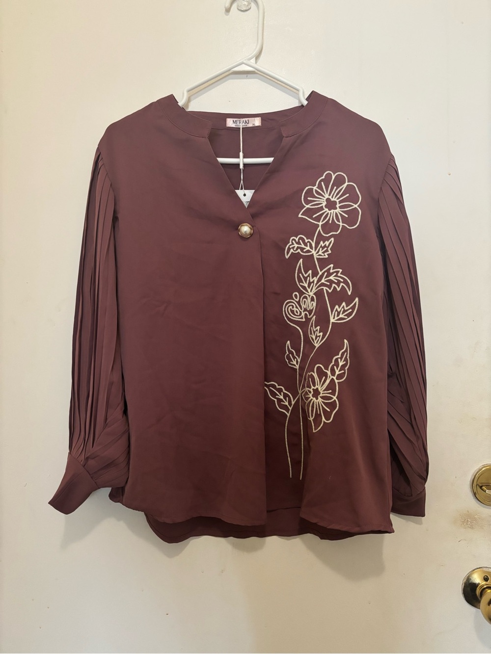 Meraki Embroidered Floral Blouse | Pleated Sleeve | Boho Chic Top